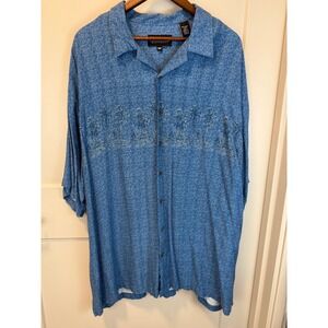 3XL Ocean Pacific Blue Tropical Hawaiian Beach Button Up Shirt Resortwear